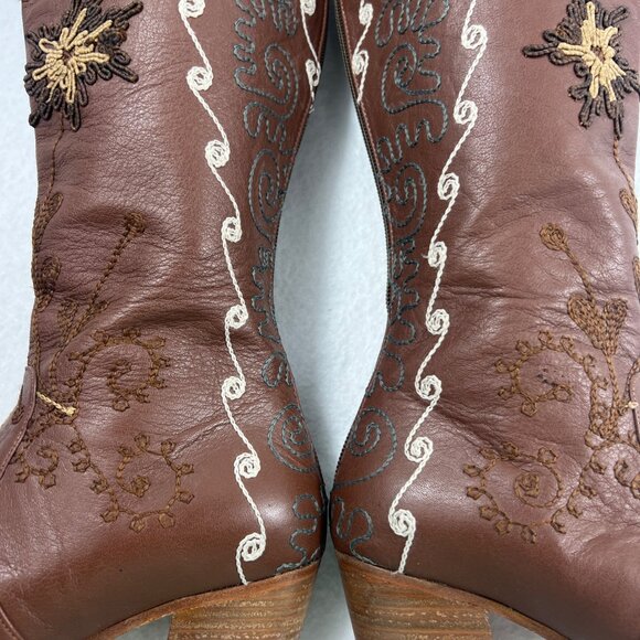 Erkan Demir Artemis Brown Leather Embroidered Western Cowgirl Boots Size 37/6 - Picture 10 of 16